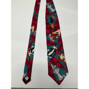 𝅺VINTAGE Looney Tunes 1992 NeckTie Sylvester Bugs Daffy Tasmanian Devil